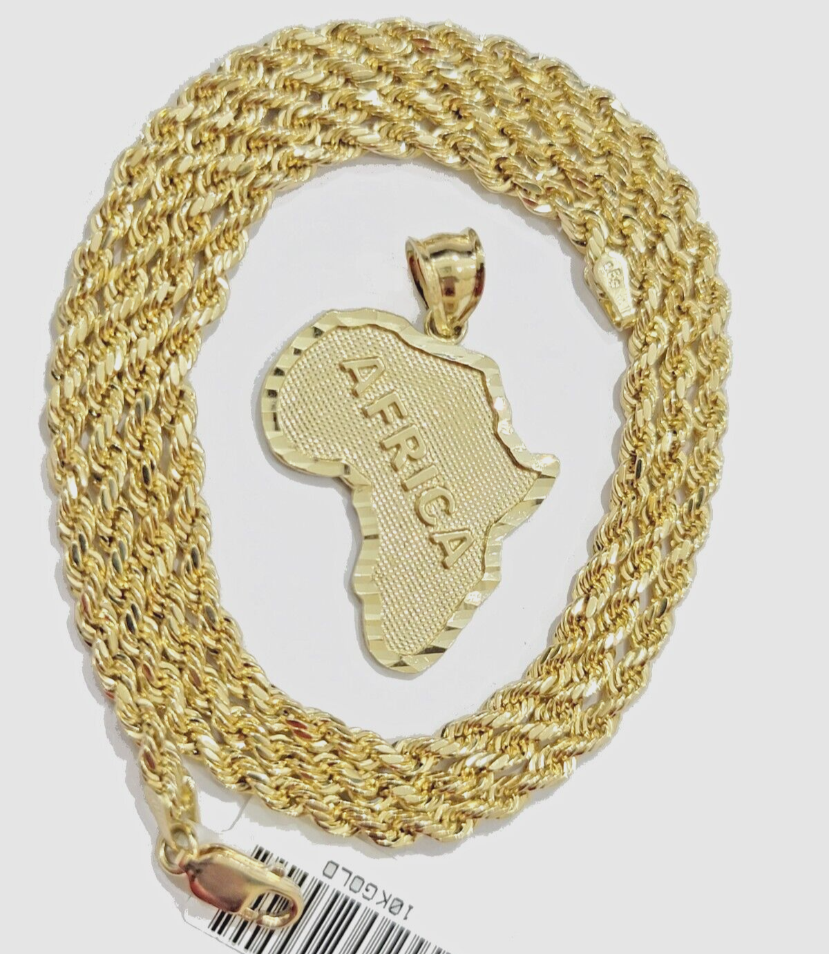 10k Yellow Gold Africa Map Charm Rope Chain 26 Inch Necklace Pendant SET SALE