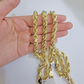 10k Yellow Gold Rope Chain Necklace 24 Inch 8mm Diamond Cuts Men's REAL 10KT