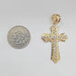 Real 14k Yellow Gold Diamond Cut Cross Charm Pendant 2"