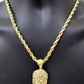 10k Gold Jesus Head Charm Rope Chain Necklace 6mm 24'' Set & Pendant 10kt REAL