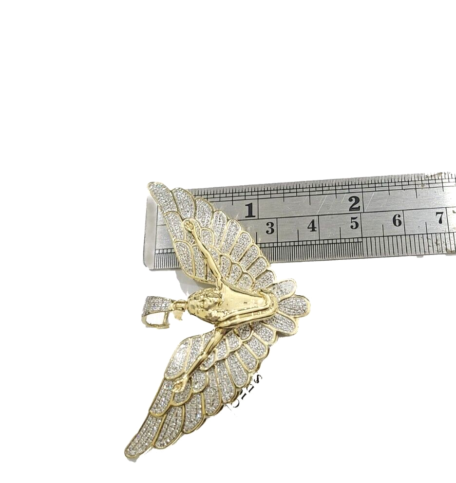 Real 10k Yellow Gold Angel Wing Diamond 1.17CT Charm Pendant 10kt for Chain