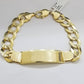 Real 10k Yellow Gold Solid Cuban curb Link ID Bracelet 13mm 9" Men's ,Engraving