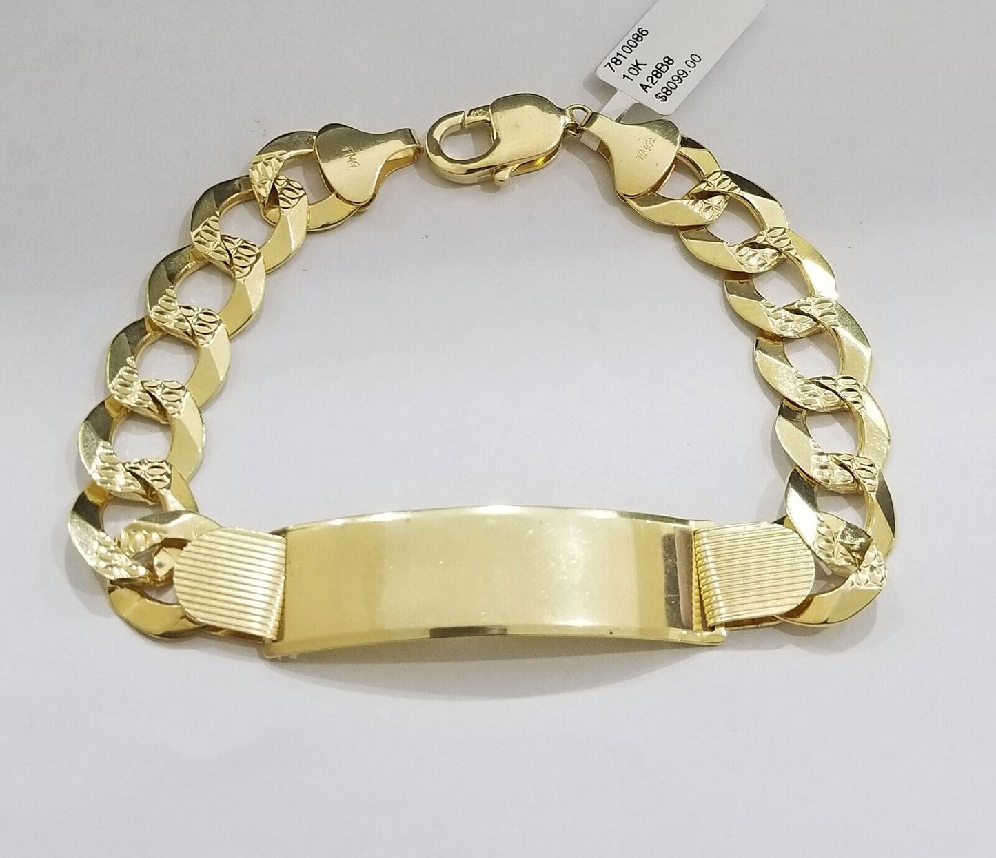 Real 10k Yellow Gold Solid Cuban curb Link ID Bracelet 13mm 9" Men's ,Engraving