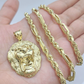 Real 10k Yellow Gold Milano Rope Chain 22 Inch Necklace Lion Head Charm Pendant