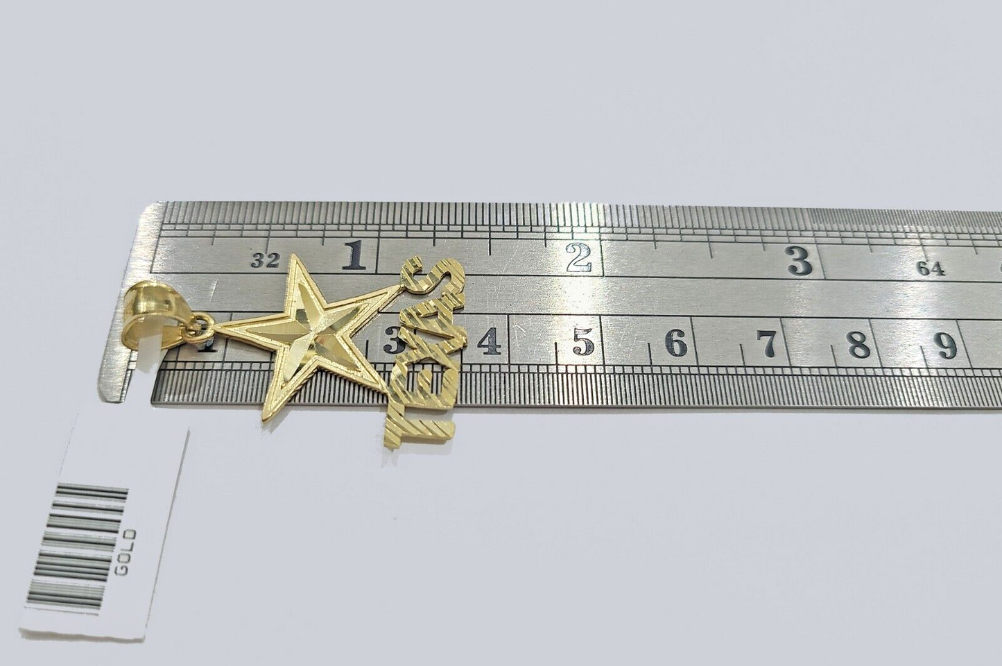 Real 10k Yellow Gold Texas Star Charm 1'' inches  Pendant 10kt for Chain