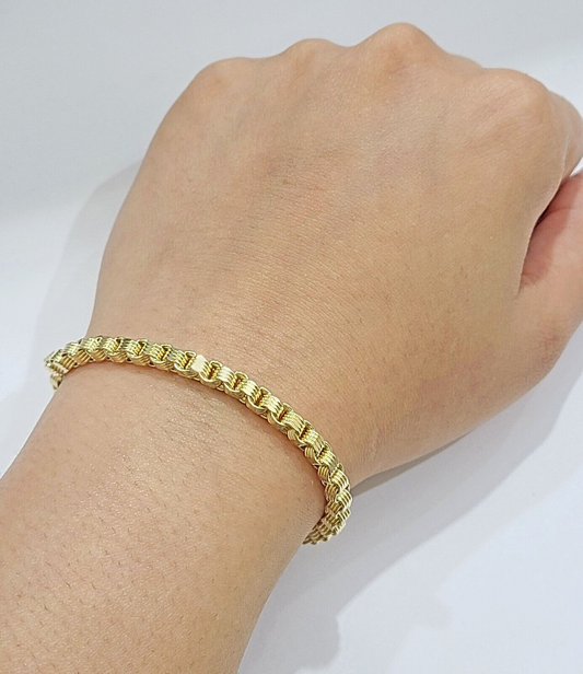 Real 10k Yellow Gold Box Byzantine Bracelet 4mm Unisex 9.5" inch 10kt Men Women