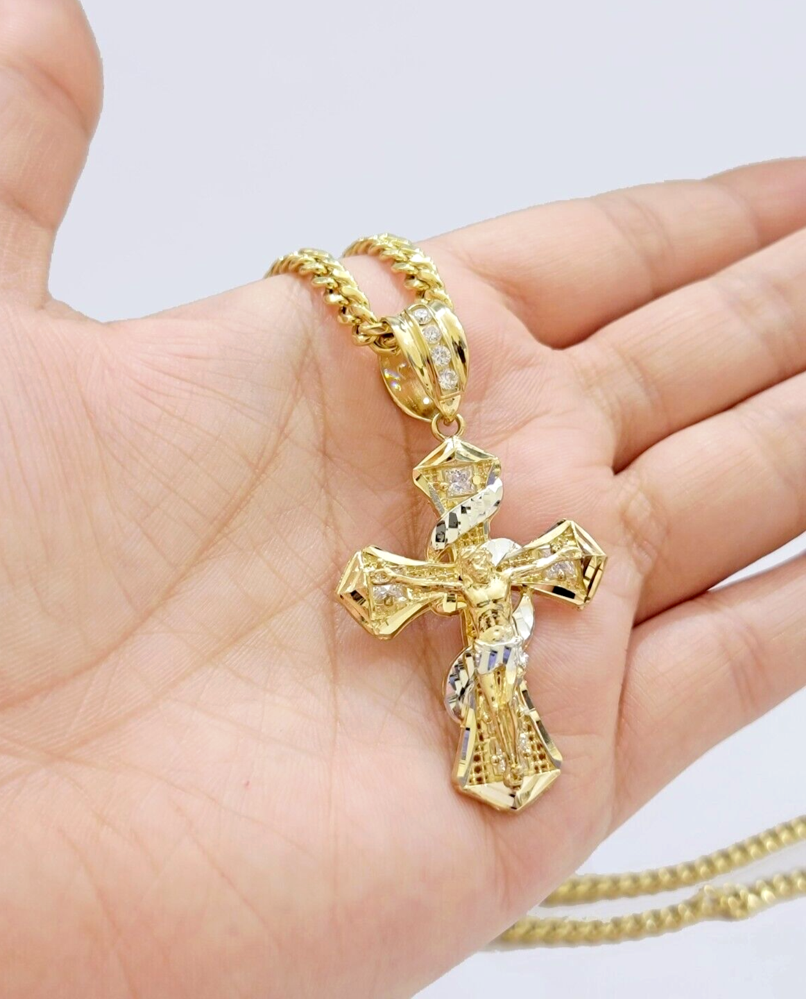 14k Gold Cross Charm Miami Cuban Link Chain 5mm 26'' Necklace 14kt Pendant SALE