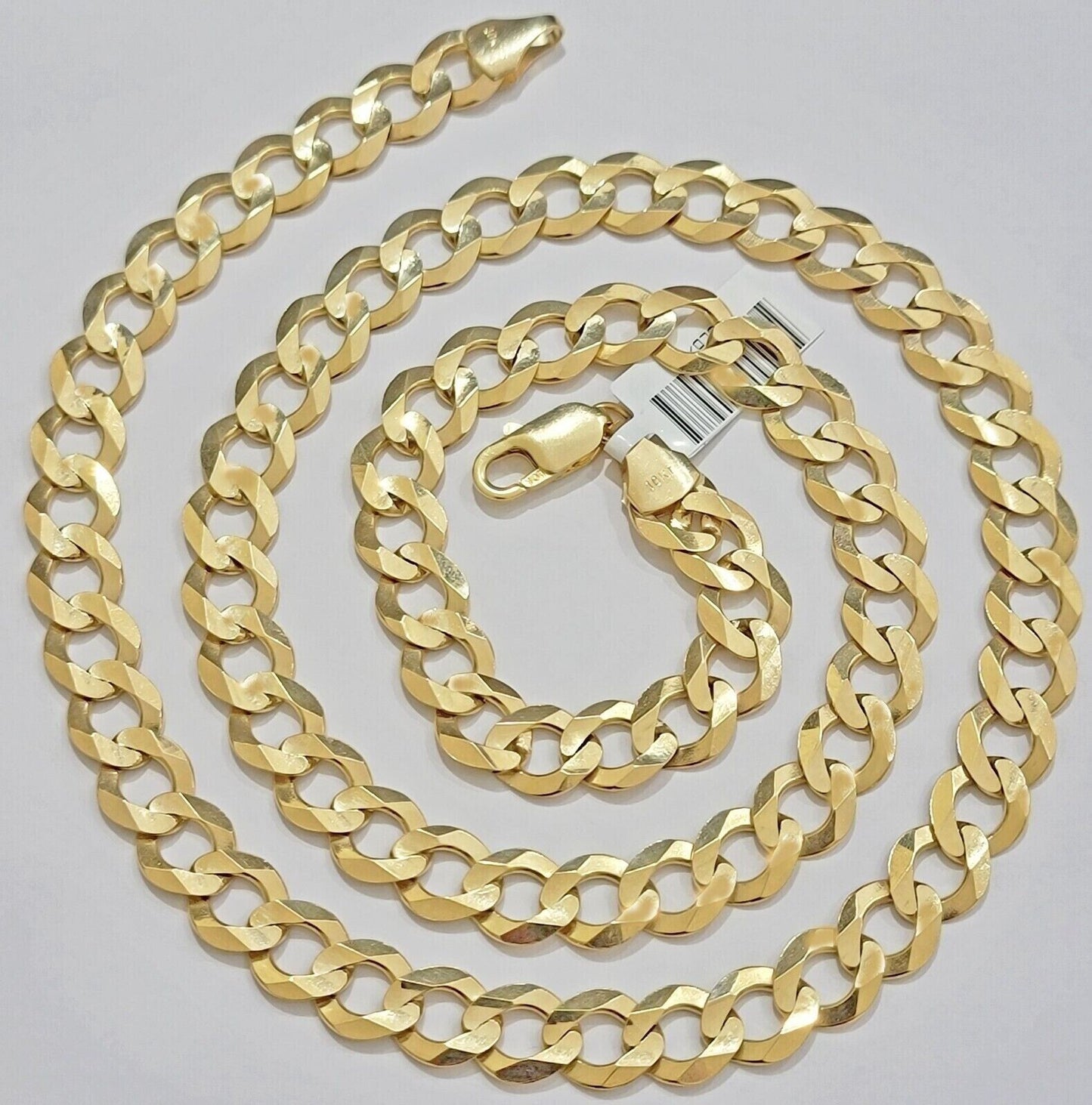Real 10k Gold Chain Cuban Curb Link 18 Inch 10mm Solid 10kt Yellow Gold Necklace