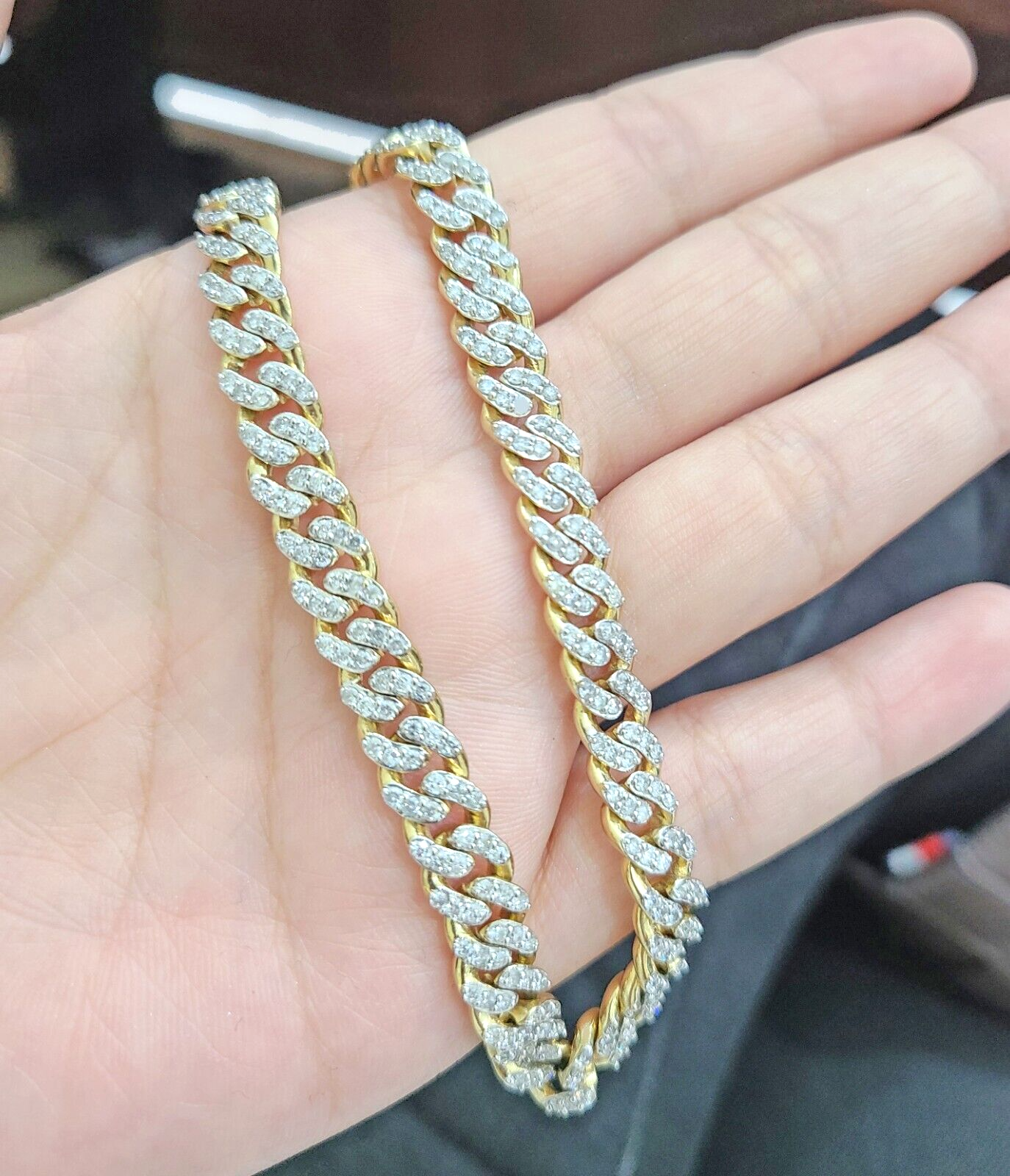 Real 10kt Solid Yellow Gold Miami Cuban Diamond Bracelet Unisex 9'' Inches 7mm