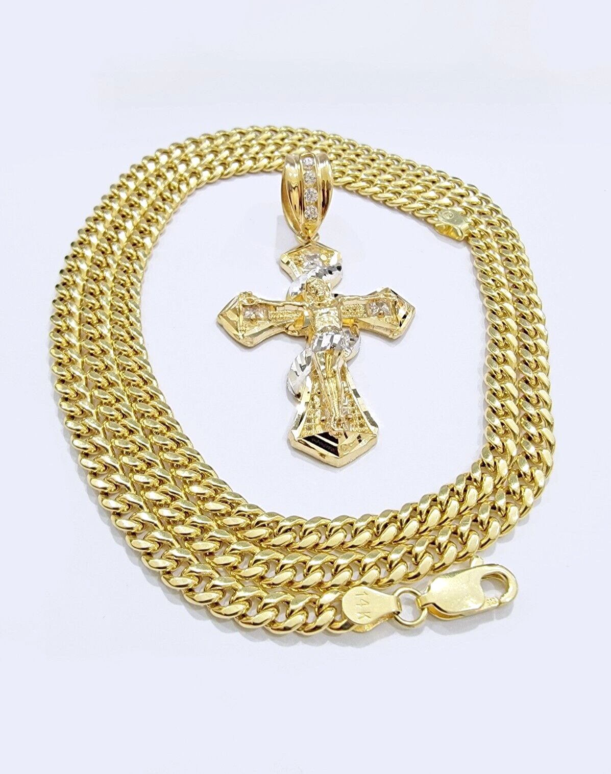 14k Gold Cross Charm Miami Cuban Link Chain 5mm 26'' Necklace 14kt Pendant SALE