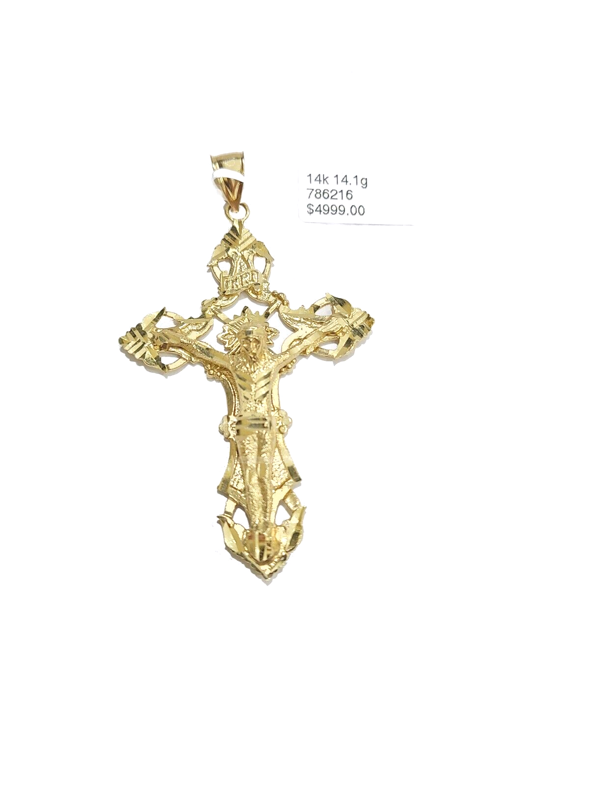 Real 14k Yellow Gold Rope Chain 24'' Necklace Jesus Crucifix Cross Charm Pendant