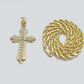 Real 10k Yellow Gold Cross Charm Rope Chain Necklace 4mm 28'' Pendant 10kt Jesus