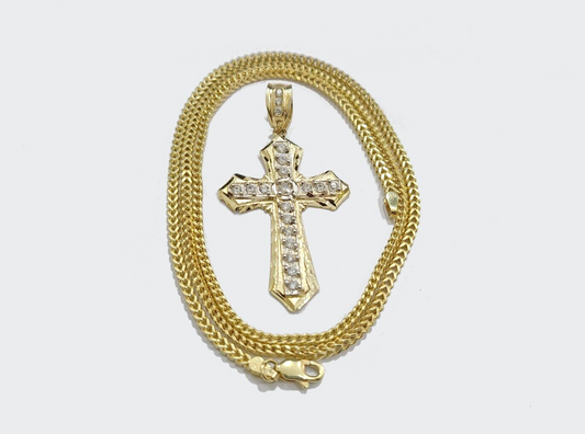 Real 10k Yellow Gold Franco Chain 2.5mm 18" inch Necklace Jesus Cross Charm 10kt