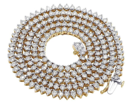 10k Solid Tennis Ice Chain Real Gold 22 Inch Necklace 3mm Genuine 1.85CT Diamond