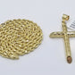 Real 10k Gold Rope Chain Cross Pendant, 3mm Necklace 20" inch With Charm, 10kt
