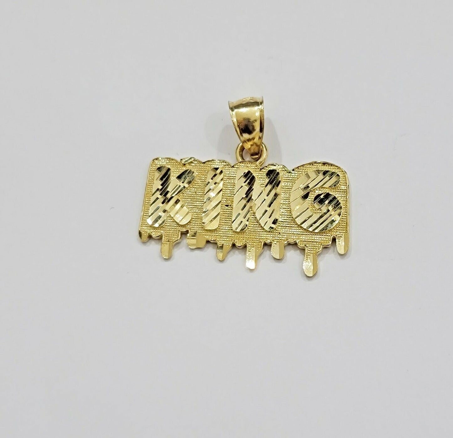 Real 10k Yellow gold King Pendant charm Drip diamond cut for Men 10kt gold