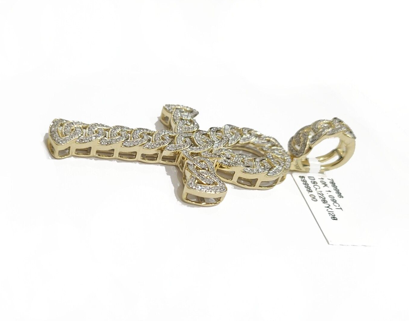 Real 10k Yellow Gold Cross Diamond Charm Pendant 2.5'' Inches Genuine 10kt