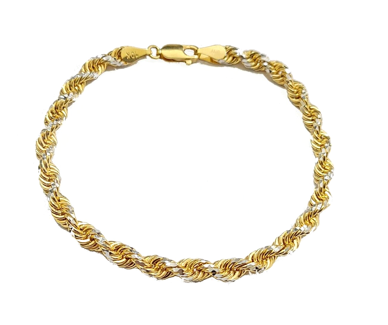 Real 10kt Solid Yellow Gold Rope Bracelet Diamond Cut Unisex 8 Inches 4mm