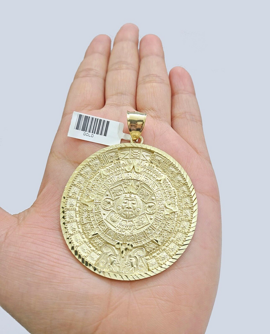 Real 10k Yellow Gold  Mayan Calendar Charm Pendant 10kt for Chain