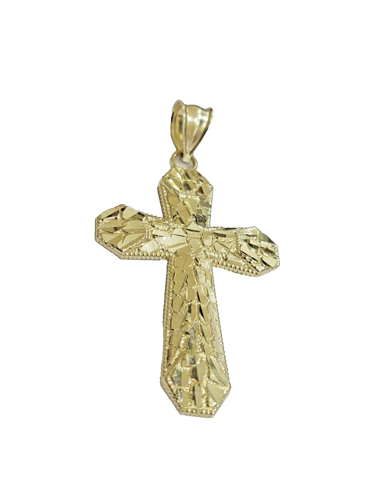 10k Yellow Gold Cross Charm Jesus Pendant 2'' Inch Necklace Chain Real 10kt SALE