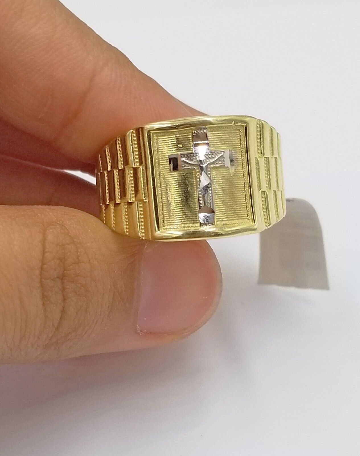 Real 10k Gold Men's Ring Cross size 9 10kt Yellow gold, Male casual pinky Band